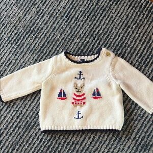 Janie and Jack Cream Knit Sweater with Navy & Red Nautical Bear